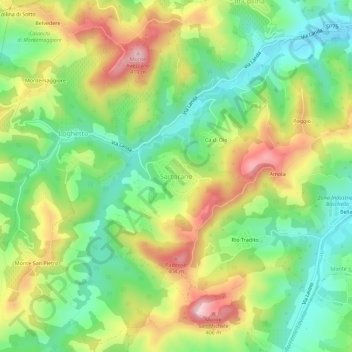 Topografische kaart Sartorano, hoogte, reliëf