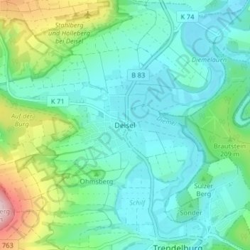 Topografische kaart Deisel, hoogte, reliëf