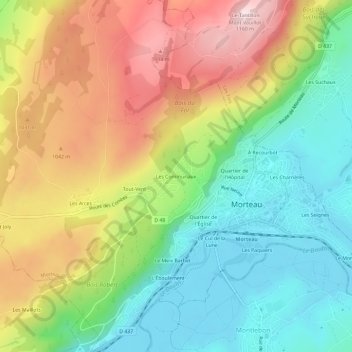 Topografische kaart Les Communaux, hoogte, reliëf