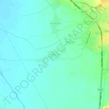 Topografische kaart Kahraman, hoogte, reliëf