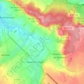 Topografische kaart Olhain, hoogte, reliëf