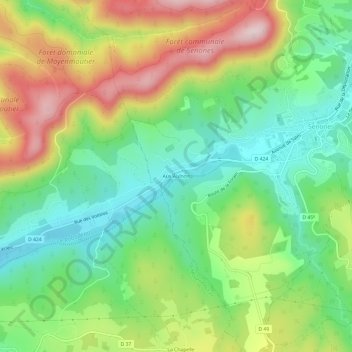 Topografische kaart Aux Aulnois, hoogte, reliëf