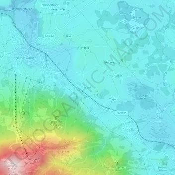Topografische kaart Wank, hoogte, reliëf