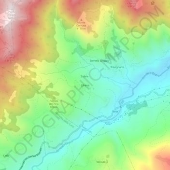Topografische kaart Zibana, hoogte, reliëf