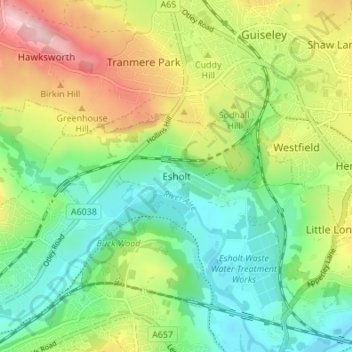 Topografische kaart Esholt, hoogte, reliëf