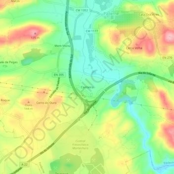 Topografische kaart Centieira, hoogte, reliëf