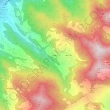 Topografische kaart Fragno, hoogte, reliëf
