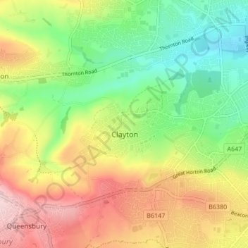 Topografische kaart Broad Folds, hoogte, reliëf