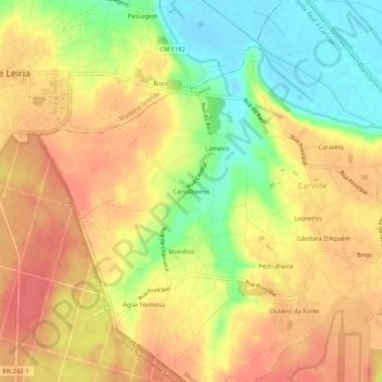 Topografische kaart Carvalheiros, hoogte, reliëf