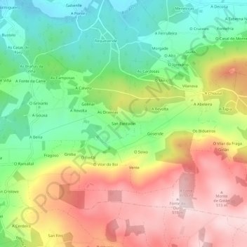Topografische kaart San Pantaión, hoogte, reliëf