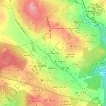 Topografische kaart Las Columnas, hoogte, reliëf
