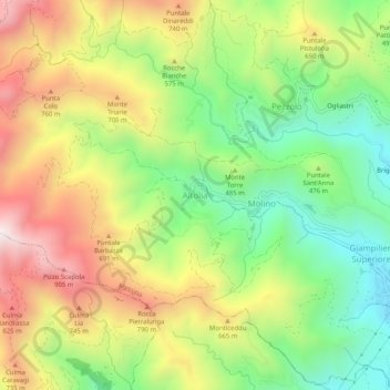 Topografische kaart Altolia, hoogte, reliëf