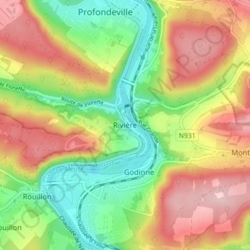 Topografische kaart Rivière, hoogte, reliëf