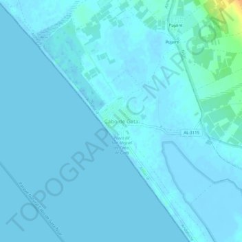 Topografische kaart Cabo de Gata, hoogte, reliëf