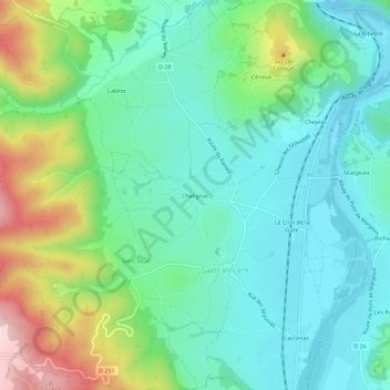 Topografische kaart Chalignac, hoogte, reliëf