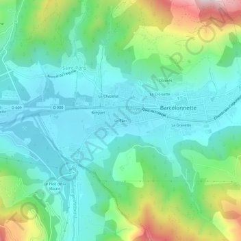 Topografische kaart Le Plan, hoogte, reliëf