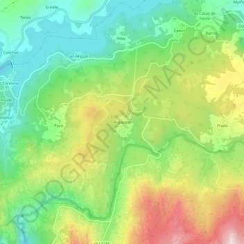 Topografische kaart Reparade, hoogte, reliëf