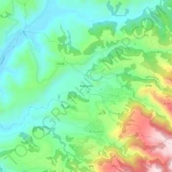 Topografische kaart Marzano, hoogte, reliëf