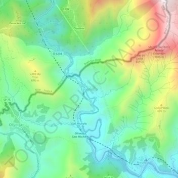 Topografische kaart Fanghetto, hoogte, reliëf
