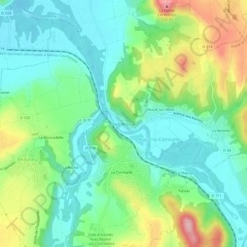 Topografische kaart Saut du Loup, hoogte, reliëf
