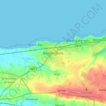 Topografische kaart Birchington, hoogte, reliëf