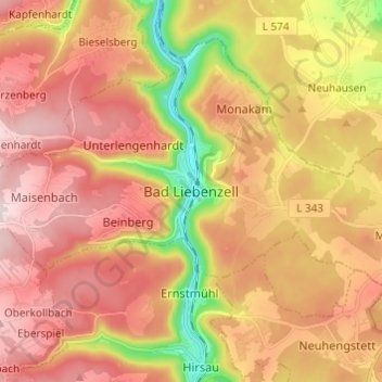 Topografische kaart Bad Liebenzell, hoogte, reliëf