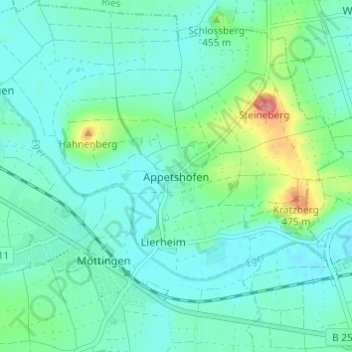 Topografische kaart Appetshofen, hoogte, reliëf