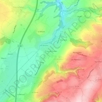 Topografische kaart Triève de Doissin, hoogte, reliëf