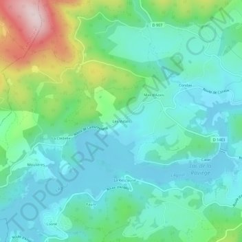 Topografische kaart Les Vidals, hoogte, reliëf