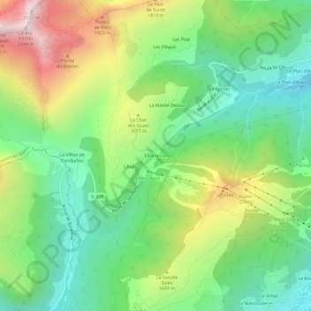 Topografische kaart L'Encrenaz, hoogte, reliëf