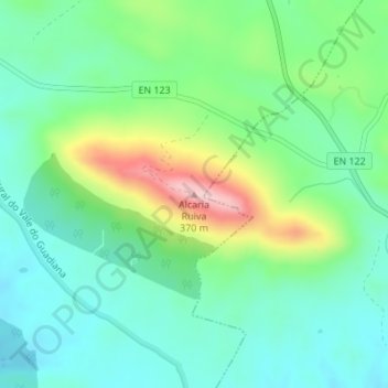 Topografische kaart Alcaria Ruiva, hoogte, reliëf