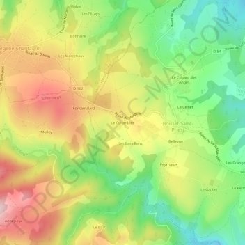 Topografische kaart Le Colombier, hoogte, reliëf