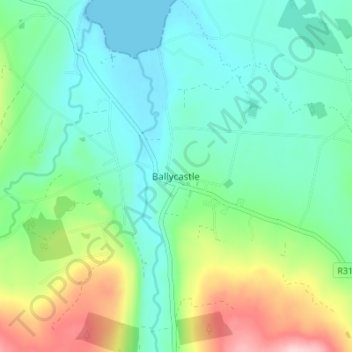 Topografische kaart Ballycastle, hoogte, reliëf
