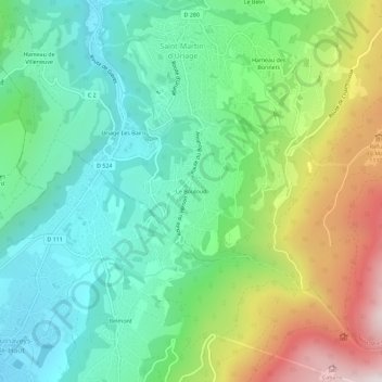 Topografische kaart Le Bouloud, hoogte, reliëf