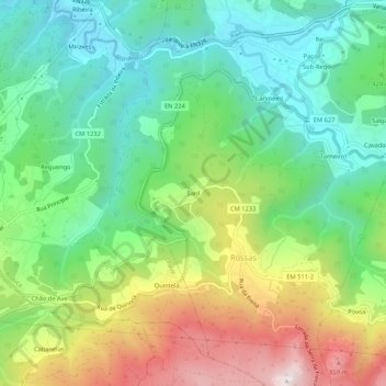 Topografische kaart Saril, hoogte, reliëf