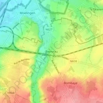 Topografische kaart Berneau, hoogte, reliëf