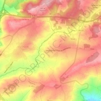 Topografische kaart Rebordinho, hoogte, reliëf