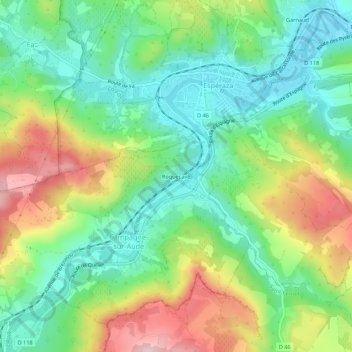 Topografische kaart Roquecave, hoogte, reliëf