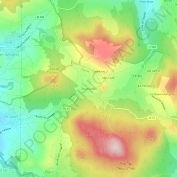 Topografische kaart Champclos, hoogte, reliëf