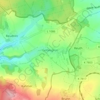 Topografische kaart Gottesgrün, hoogte, reliëf