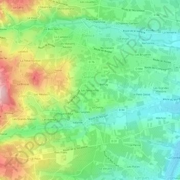 Topografische kaart Les Rousselles, hoogte, reliëf