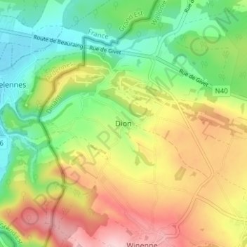 Topografische kaart Dion, hoogte, reliëf