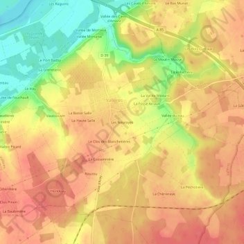 Topografische kaart Les Neurayes, hoogte, reliëf