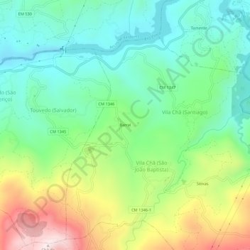 Topografische kaart Barral, hoogte, reliëf