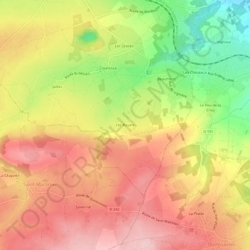 Topografische kaart Les Boueix, hoogte, reliëf