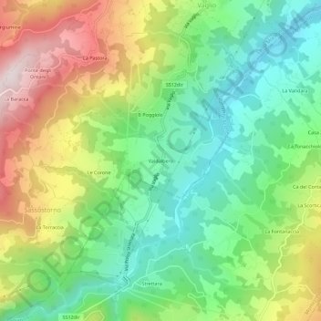 Topografische kaart Valdalbero, hoogte, reliëf