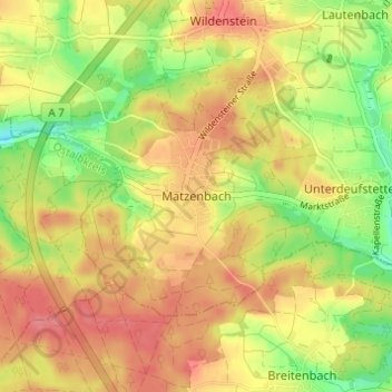 Topografische kaart Matzenbach, hoogte, reliëf