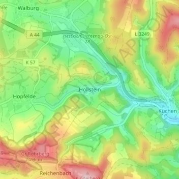 Topografische kaart Hollstein, hoogte, reliëf