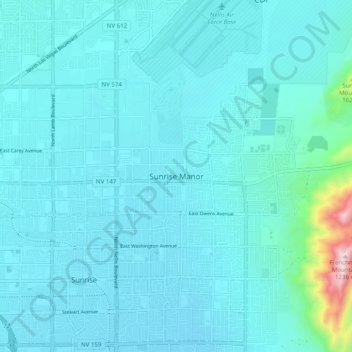 Topografische kaart Sunrise Manor, hoogte, reliëf