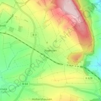 Topografische kaart Naensen, hoogte, reliëf
